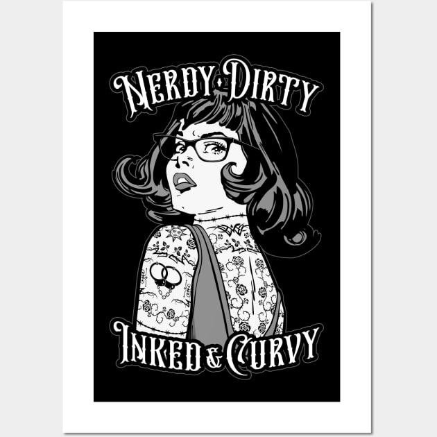 Nerdy Dirty Inked & Curvy Book Lover Tattoo Pop Art Girl Wall Art by Grandeduc